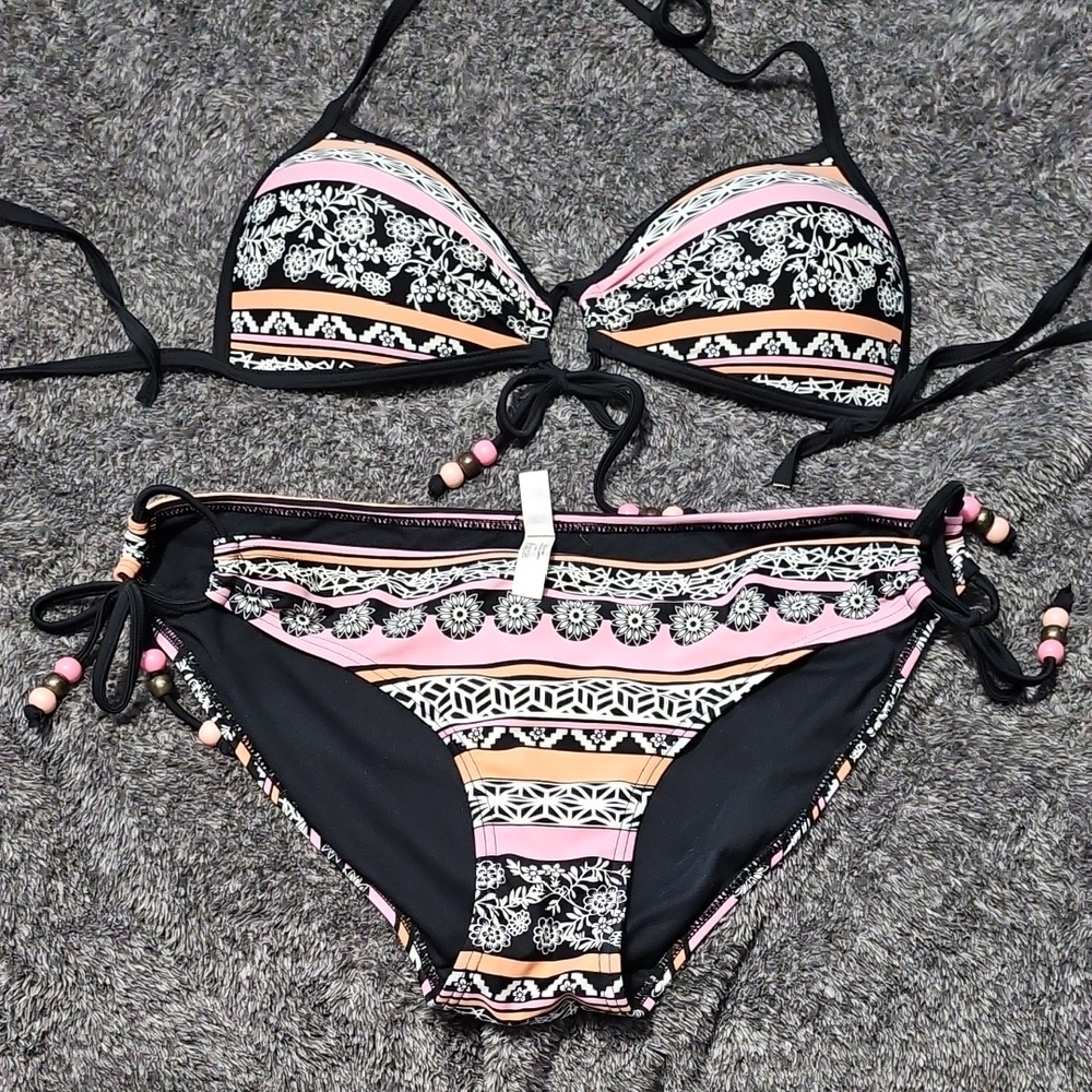 La Vie En Rose Black and Pink Floral Bikini